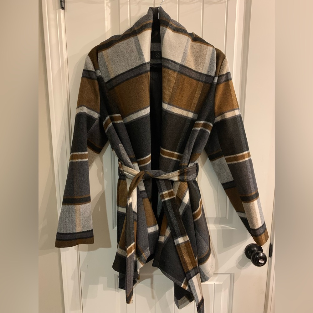 Chicwish Prairie Check Rabato Coat Brown and Gray Medium
